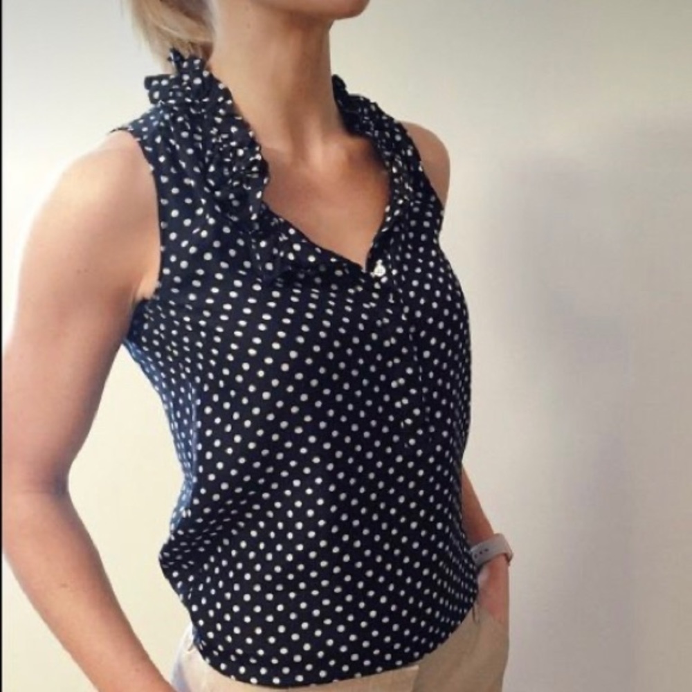 Silk J Crew sleeveless top size 14 blue polka dot